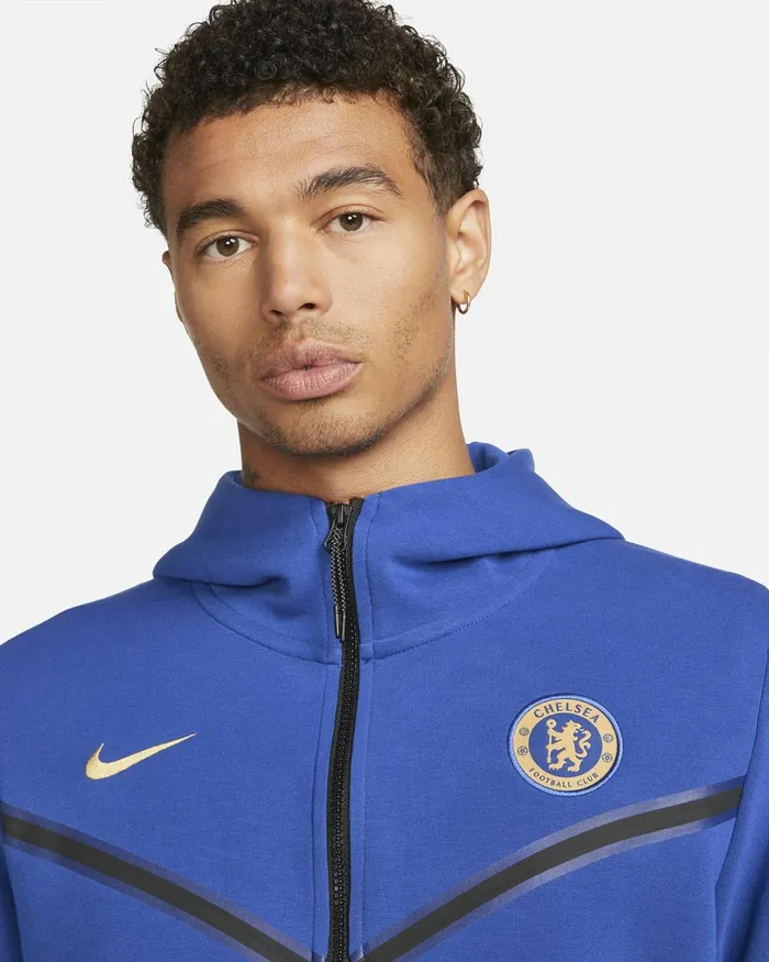Men Nike Hoodies And Sweatshirts Chelsea FC Tech Fleece Windrunner Rush Blueclub Gold