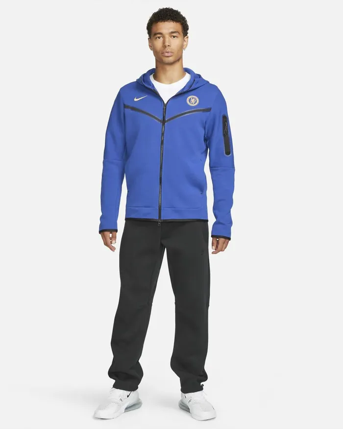 Men Nike Hoodies And Sweatshirts Chelsea FC Tech Fleece Windrunner Rush Blueclub Gold