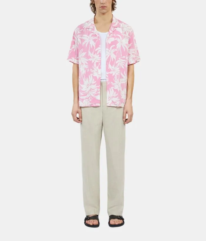 Men Pink Palm Tree Print Short Sleeve Shirt THE KOOPLES Shirts