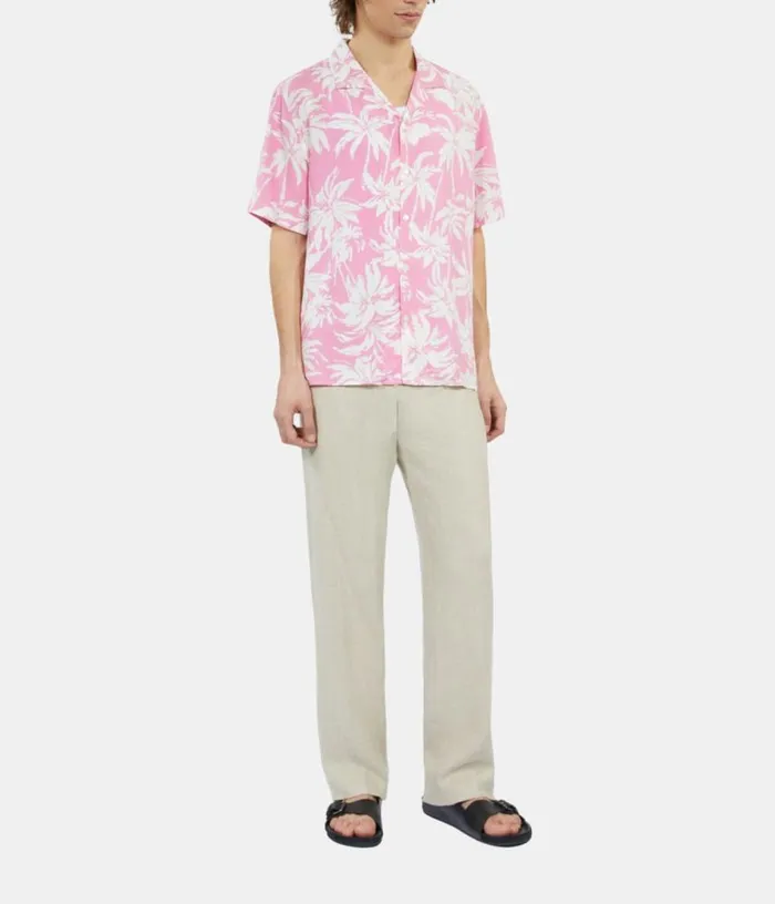 Men Pink Palm Tree Print Short Sleeve Shirt THE KOOPLES Shirts