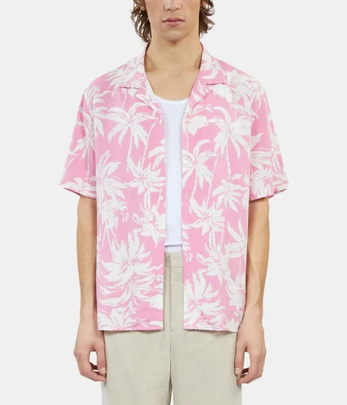 Men Pink Palm Tree Print Short Sleeve Shirt THE KOOPLES Shirts