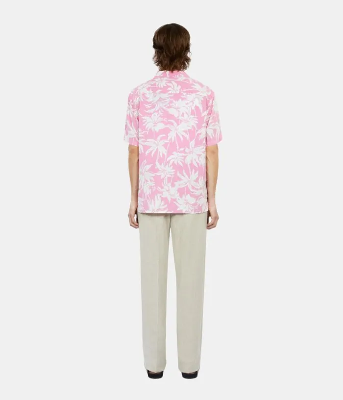 Men Pink Palm Tree Print Short Sleeve Shirt THE KOOPLES Shirts