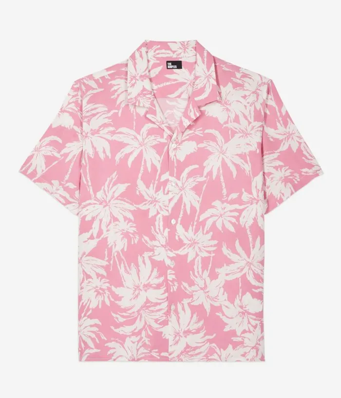 Men Pink Palm Tree Print Short Sleeve Shirt THE KOOPLES Shirts