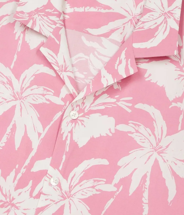 Men Pink Palm Tree Print Short Sleeve Shirt THE KOOPLES Shirts