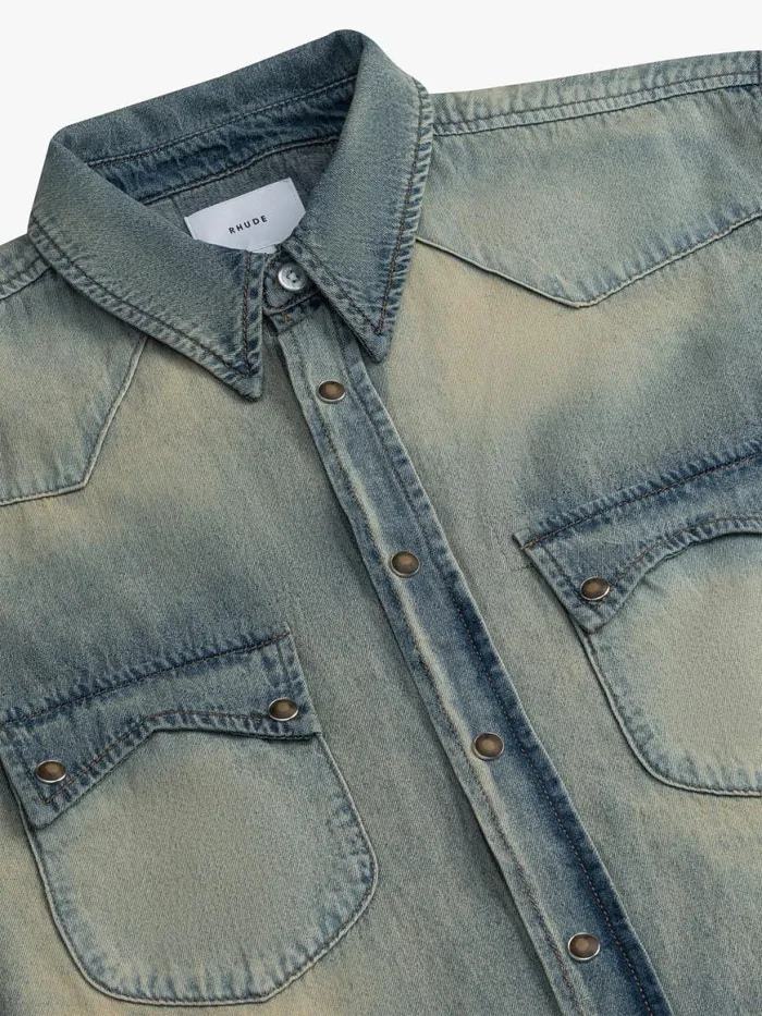 Men Rhude Denim WESTERN DENIM SHIRT Dark Indigo