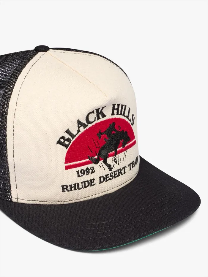 Men Rhude Hats BLACK HILLS CANVAS TRUCKER HAT Blackvtg White