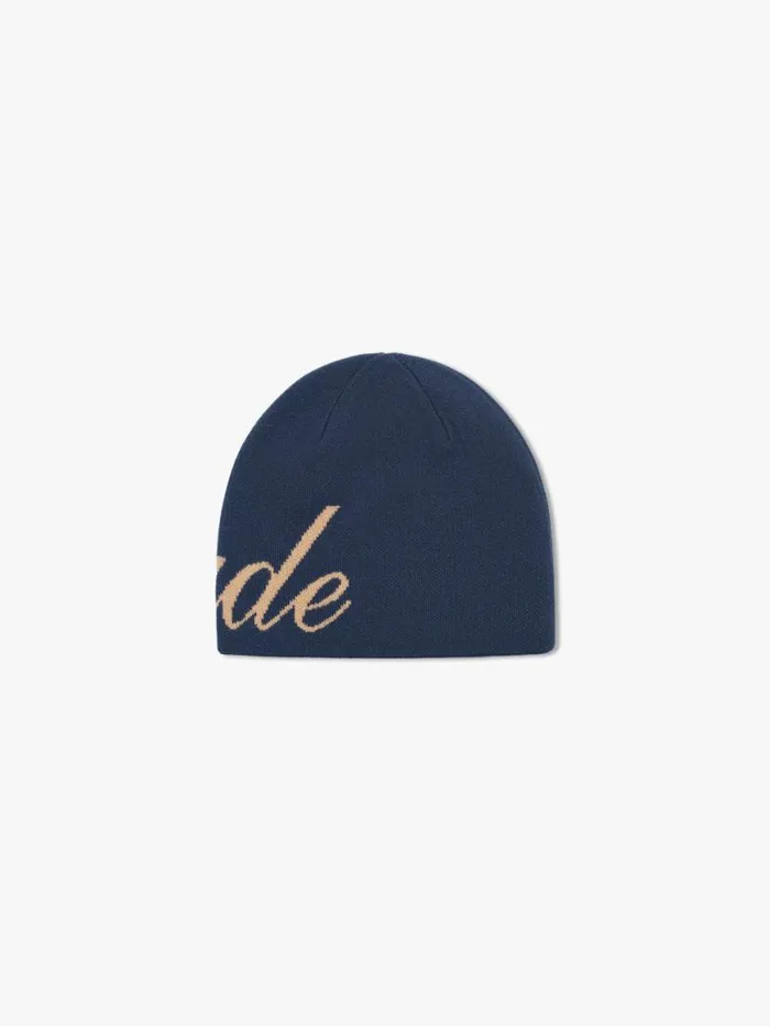 Men Rhude Hats SCRIPT KNIT BEANIE Navytan