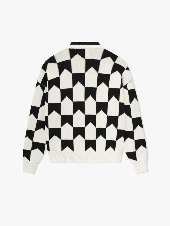 Men Rhude Luxe Knitwear CHEVRON CHECKERED KNIT CARDIGAN Blackcream