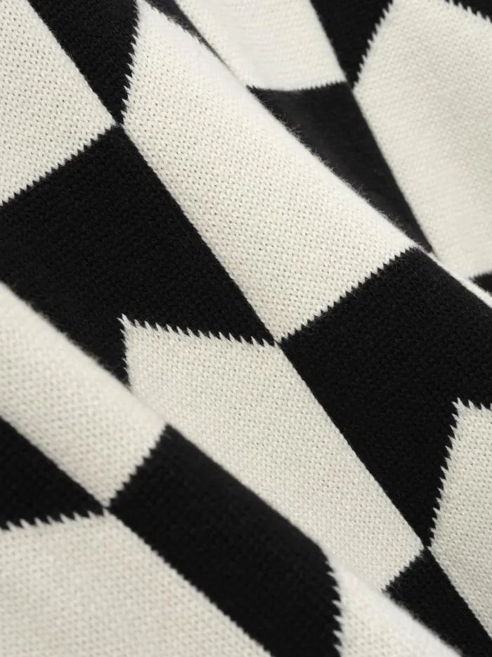 Men Rhude Luxe Knitwear CHEVRON CHECKERED KNIT CARDIGAN Blackcream