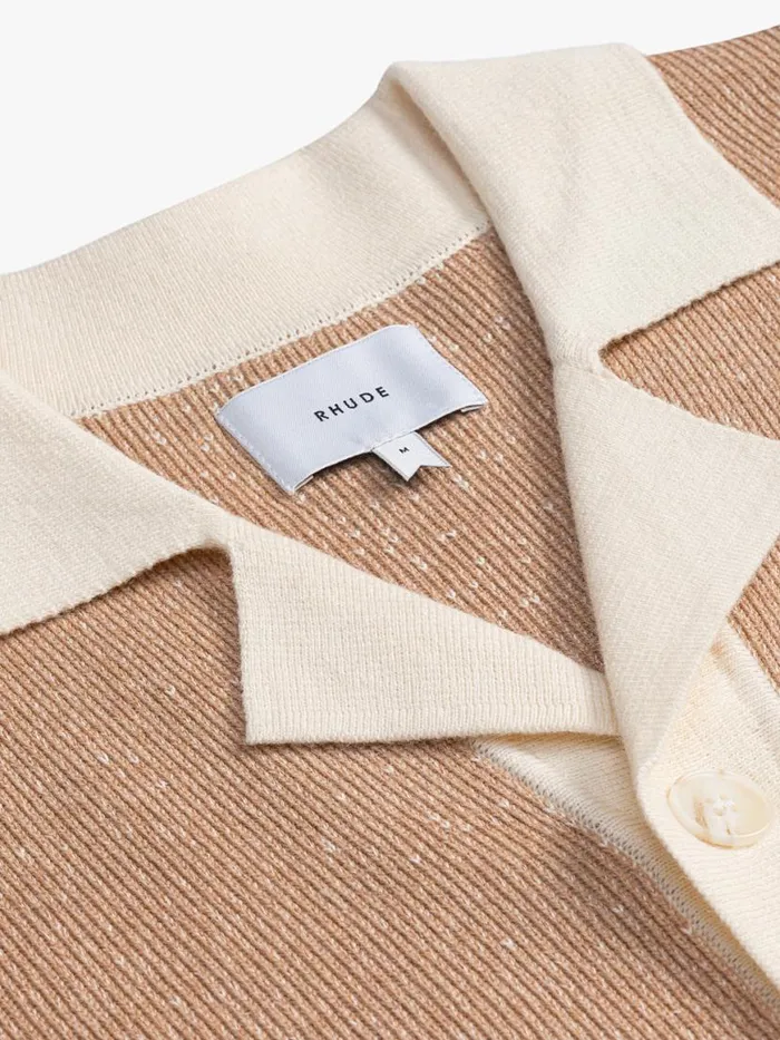 Men Rhude Luxe Knitwear CONTRAST KNIT BUTTONUP POLO Brickcream