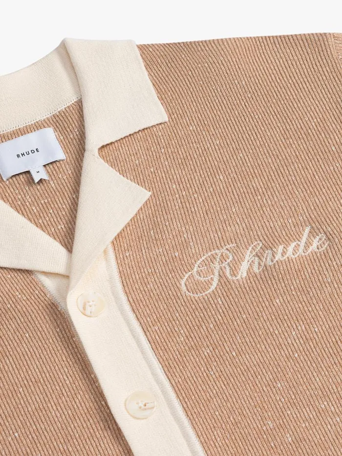 Men Rhude Luxe Knitwear CONTRAST KNIT BUTTONUP POLO Brickcream