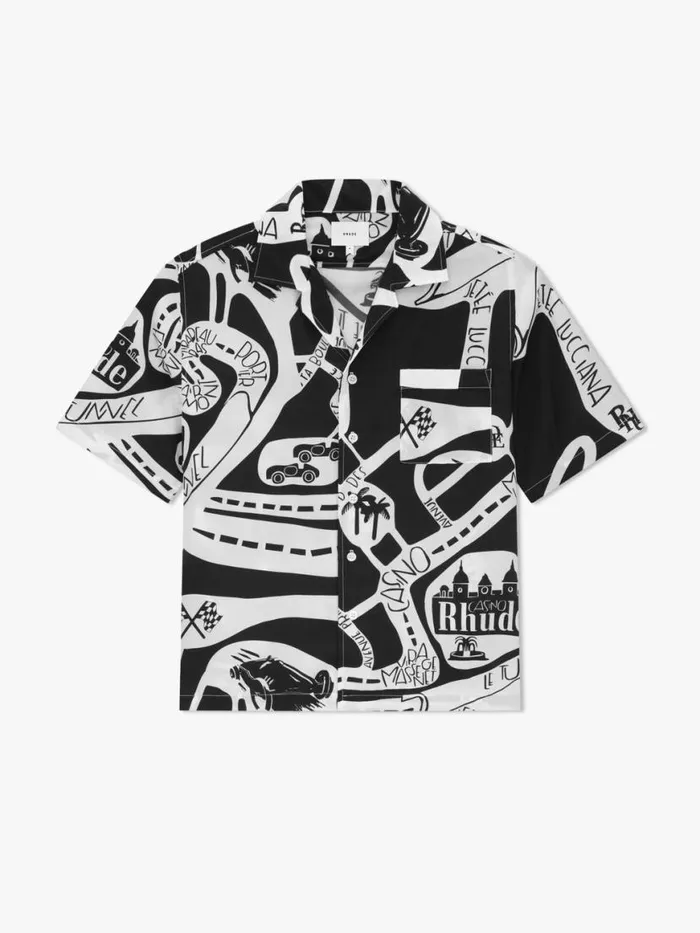 Men Rhude Shirts STRADA SILK SHIRT Blackwhite