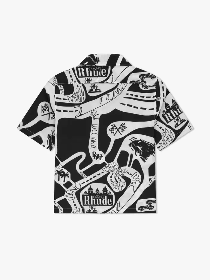 Men Rhude Shirts STRADA SILK SHIRT Blackwhite