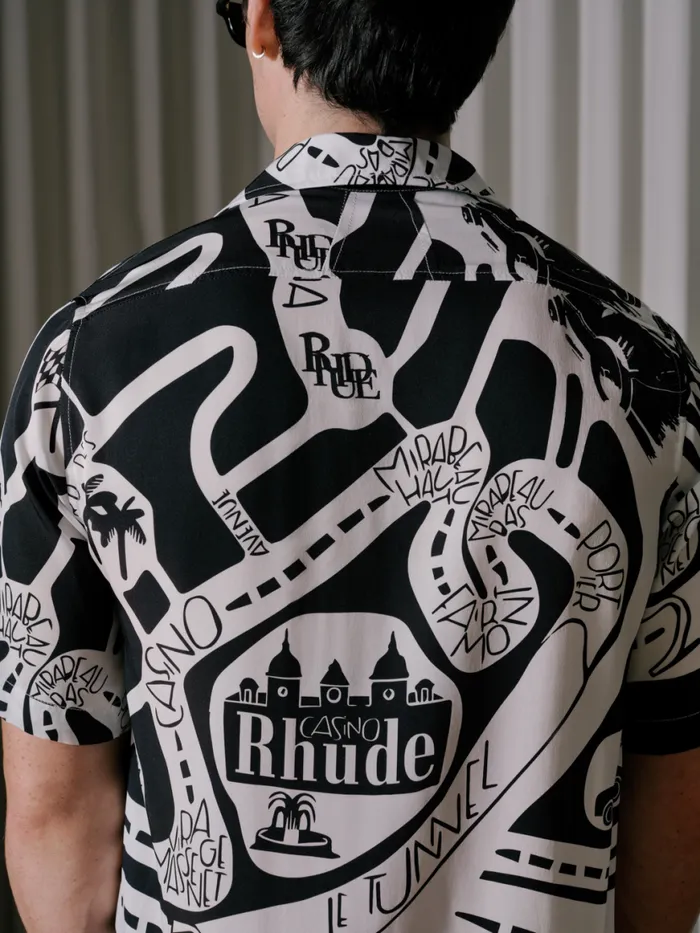 Men Rhude Shirts STRADA SILK SHIRT Blackwhite