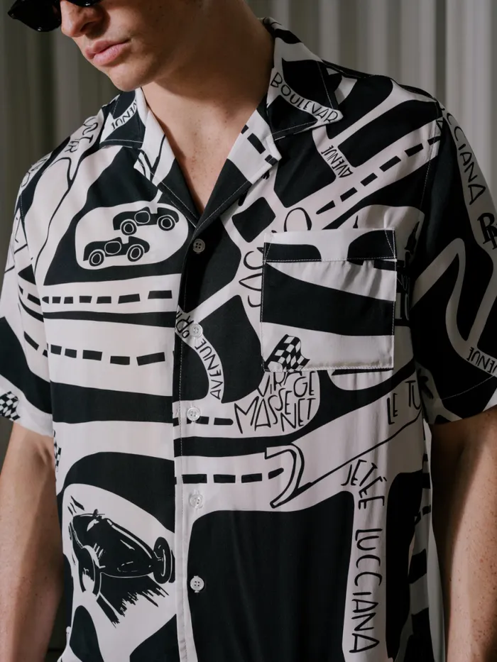 Men Rhude Shirts STRADA SILK SHIRT Blackwhite