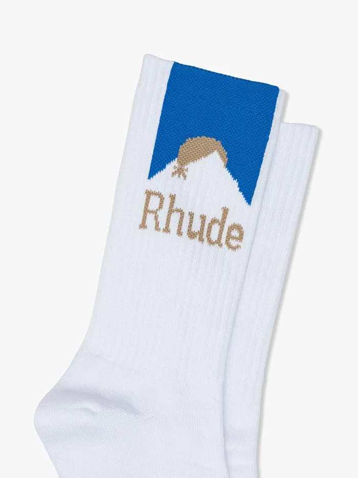 Men Rhude Socks MOONLIGHT SPORT SOCKS Whiteblueyellow