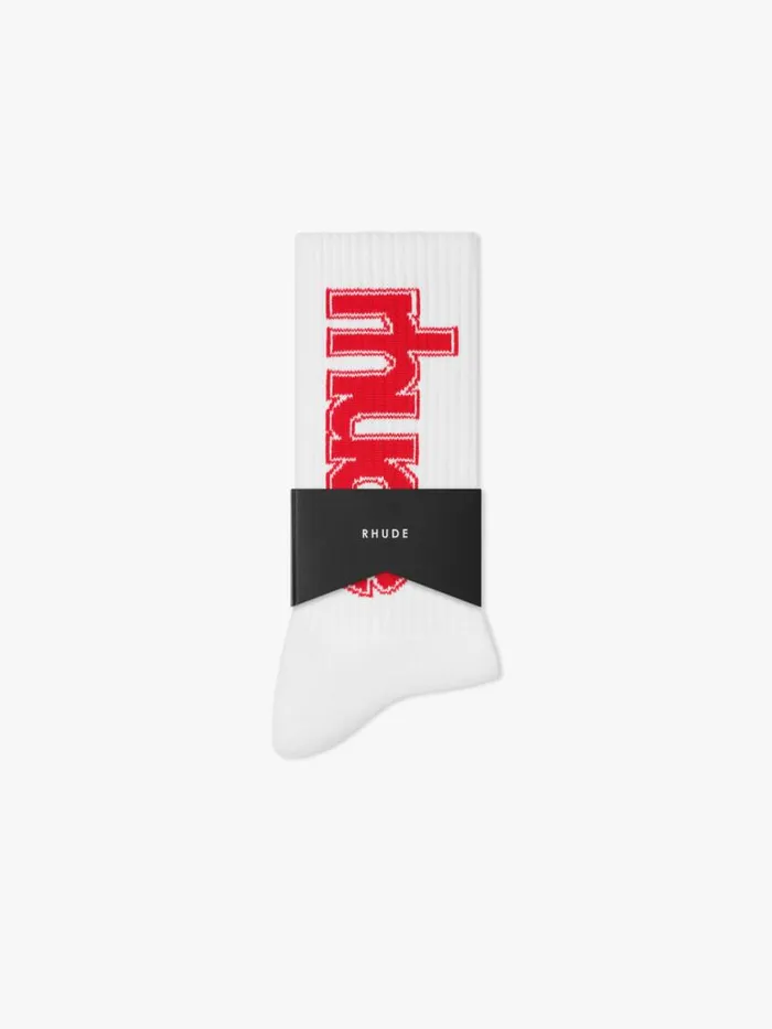 Men Rhude Socks SKI CLUB SOCK Whitered Men Rhude Socks SKI CLUB SOCK Whitered