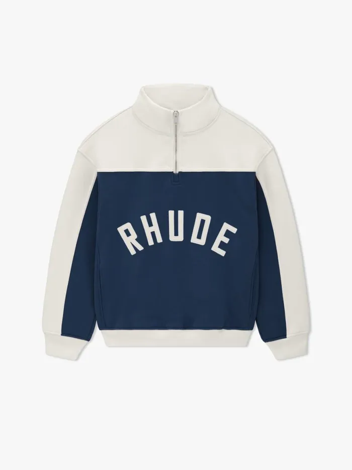 Men Rhude Sweatshirts CONTRAST QUARTERZIP VARSITY Midnight Blue Cream