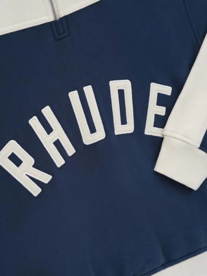 Men Rhude Sweatshirts CONTRAST QUARTERZIP VARSITY Midnight Blue Cream