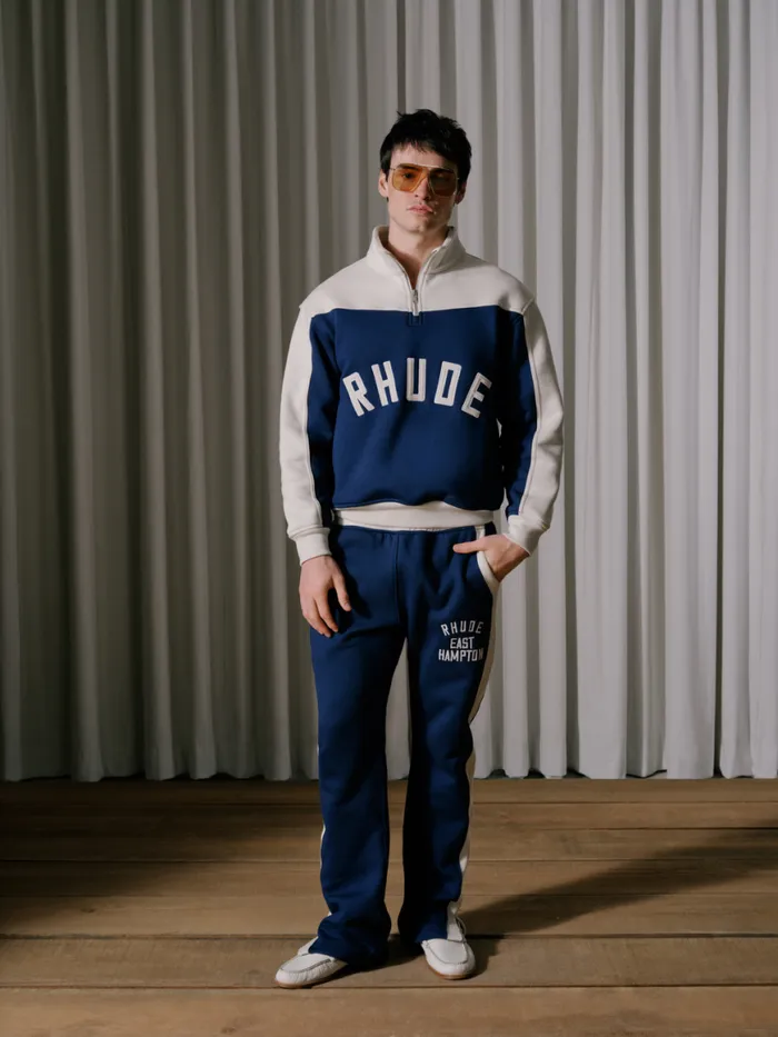Men Rhude Sweatshirts CONTRAST QUARTERZIP VARSITY Midnight Blue Cream