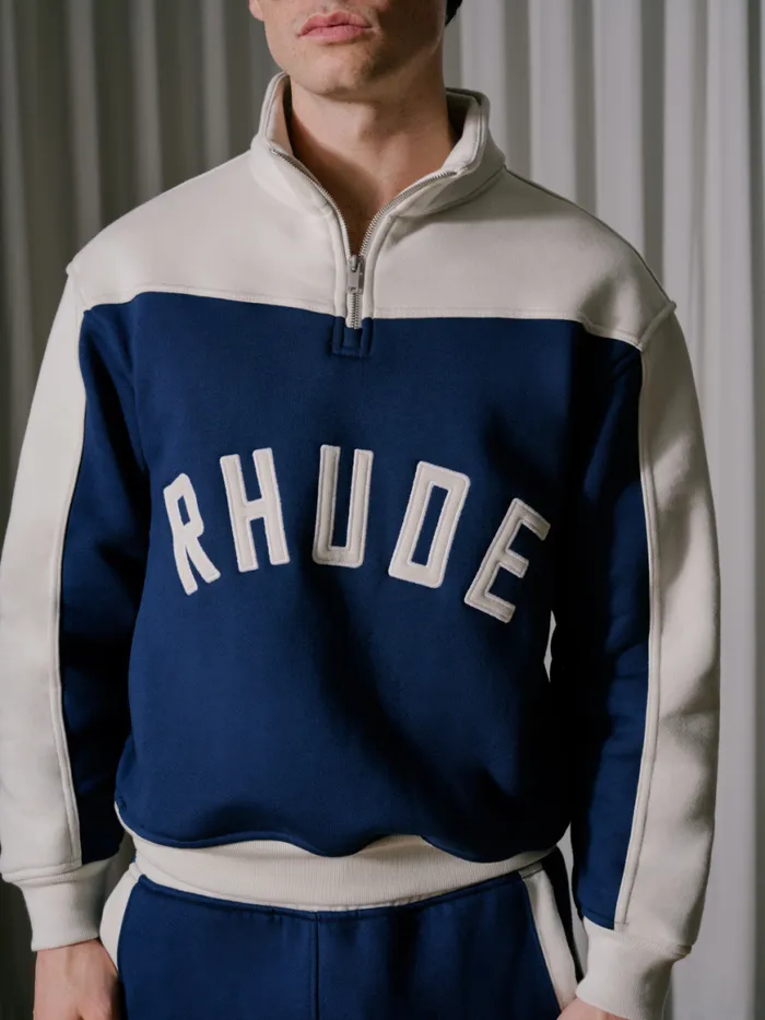 Men Rhude Sweatshirts CONTRAST QUARTERZIP VARSITY Midnight Blue Cream