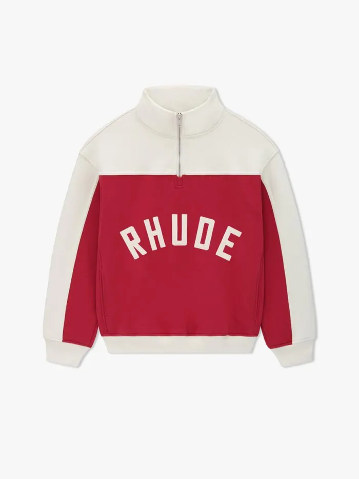 Men Rhude Sweatshirts CONTRAST QUARTERZIP VARSITY Red Cream