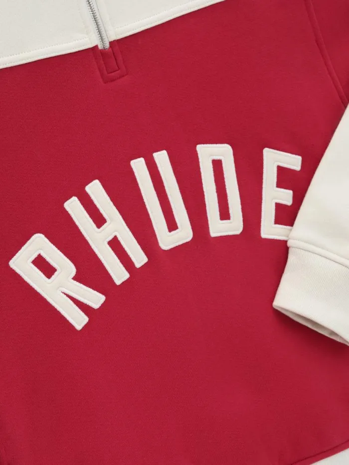 Men Rhude Sweatshirts CONTRAST QUARTERZIP VARSITY Red Cream