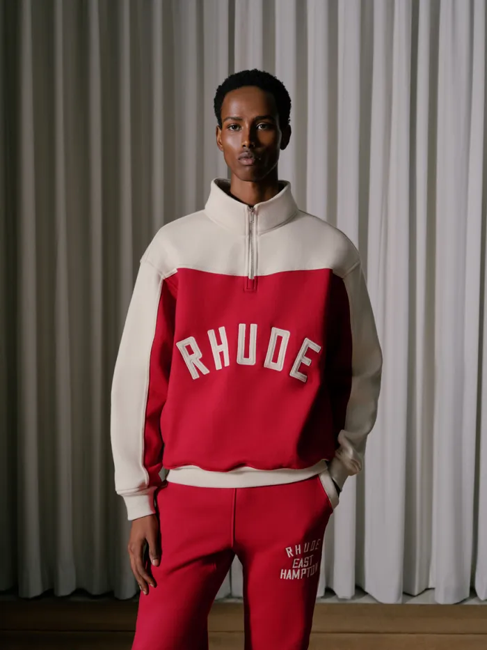 Men Rhude Sweatshirts CONTRAST QUARTERZIP VARSITY Red Cream