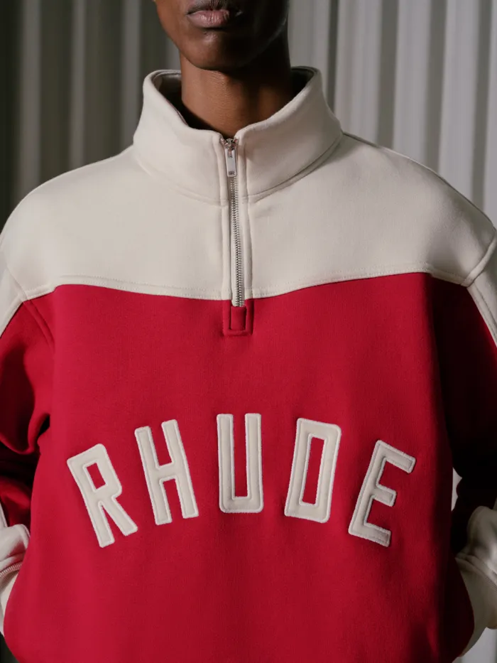 Men Rhude Sweatshirts CONTRAST QUARTERZIP VARSITY Red Cream