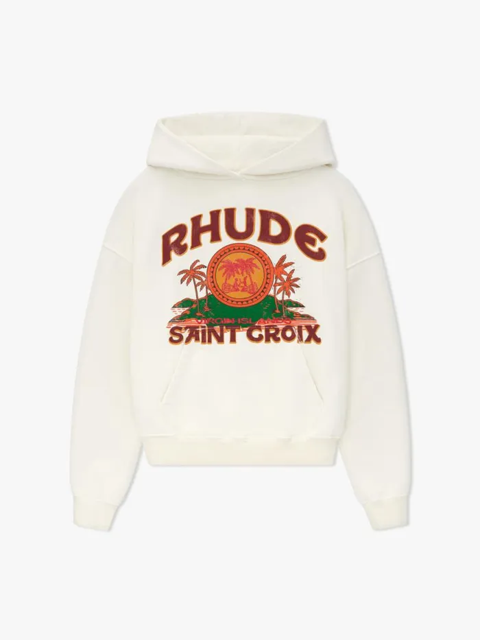 Men Rhude Sweatshirts ST CROIX HOODIE Vtg White