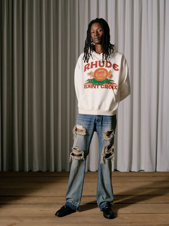 Men Rhude Sweatshirts ST CROIX HOODIE Vtg White