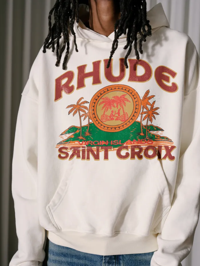 Men Rhude Sweatshirts ST CROIX HOODIE Vtg White