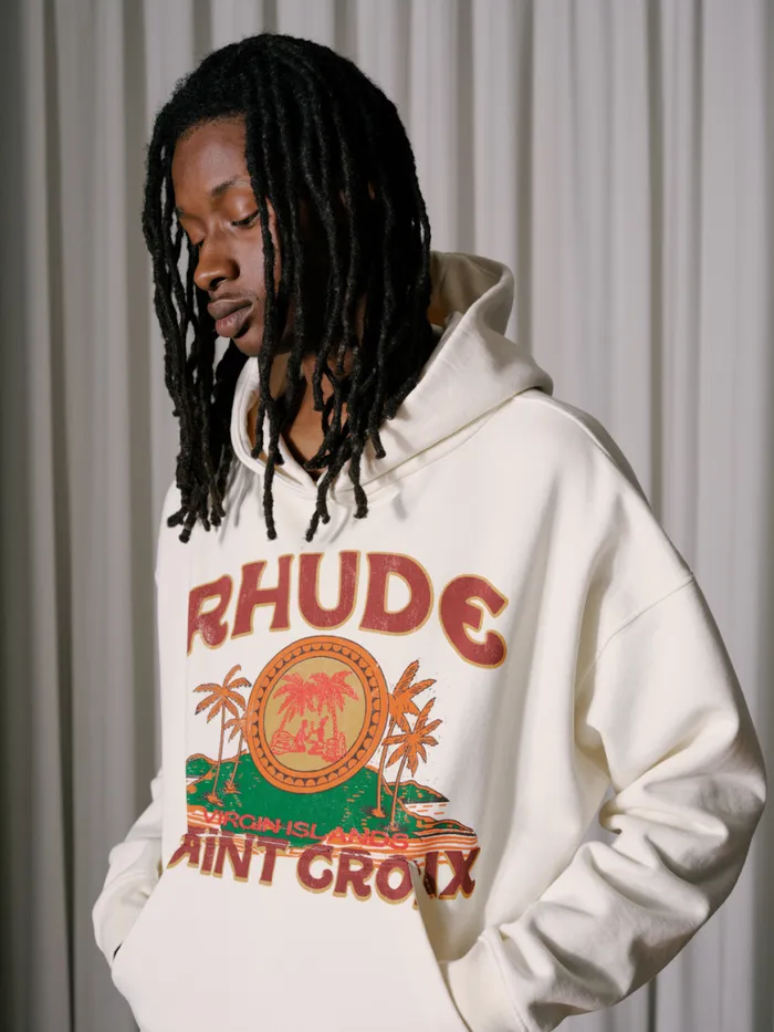 Men Rhude Sweatshirts ST CROIX HOODIE Vtg White