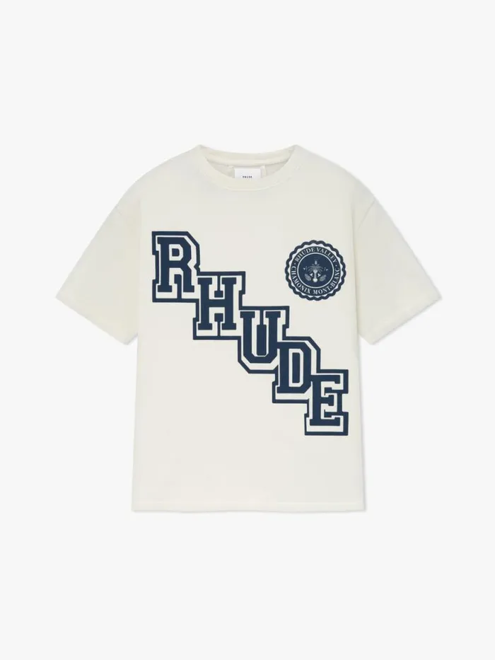 Men Rhude Tees COLLEGIATE CREST TEE Vtg White