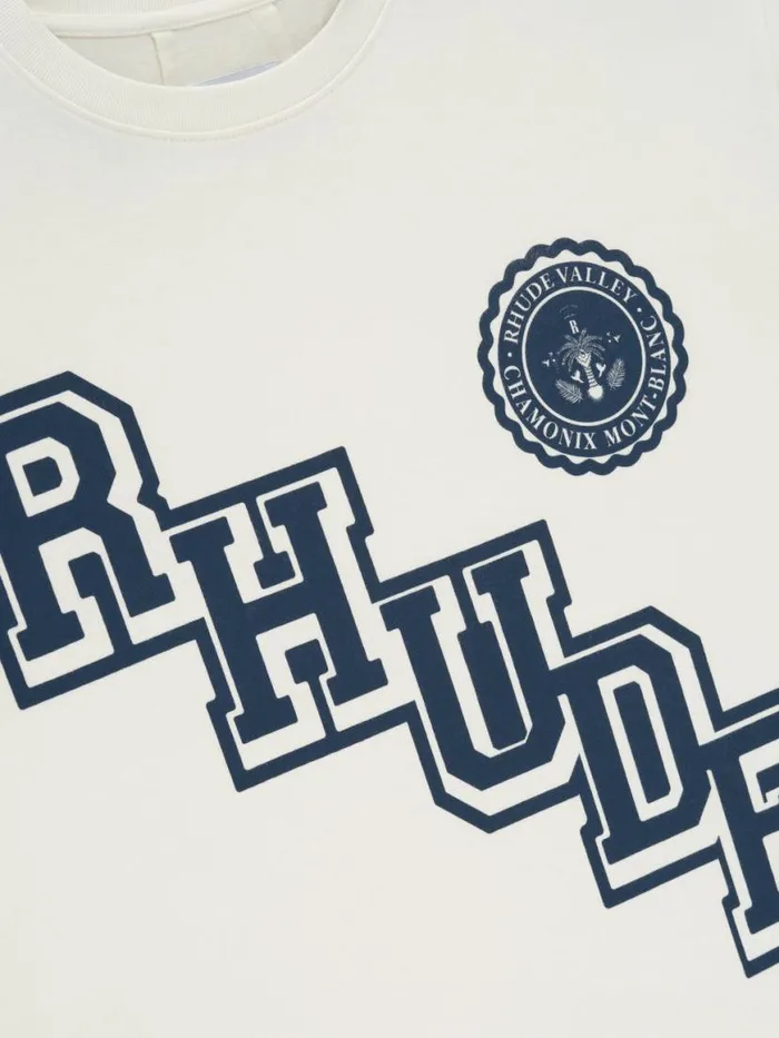 Men Rhude Tees COLLEGIATE CREST TEE Vtg White