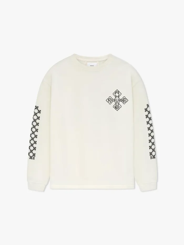 Men Rhude Tees CROSS LS TEE Vtg White
