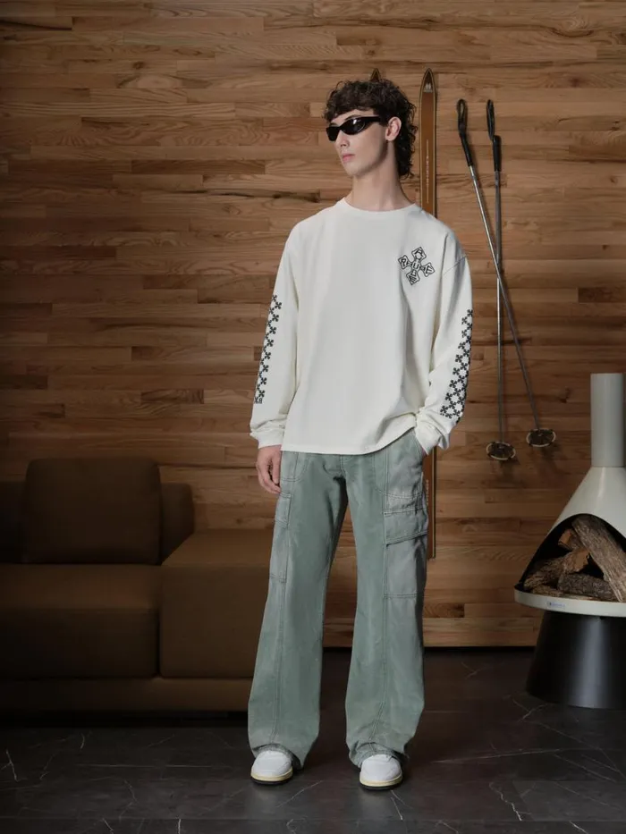Men Rhude Tees CROSS LS TEE Vtg White