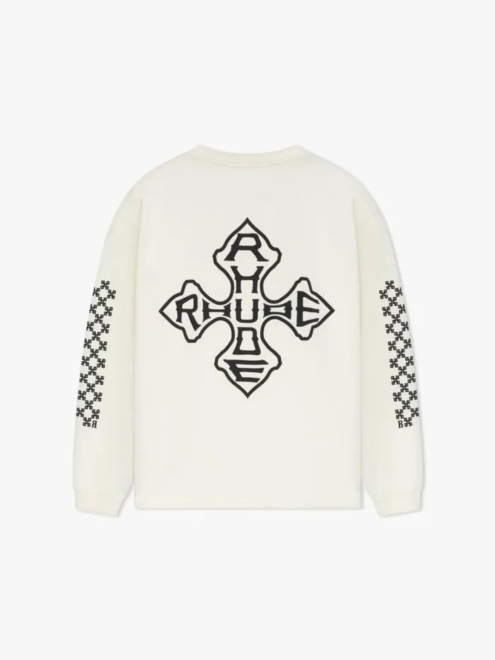 Men Rhude Tees CROSS LS TEE Vtg White