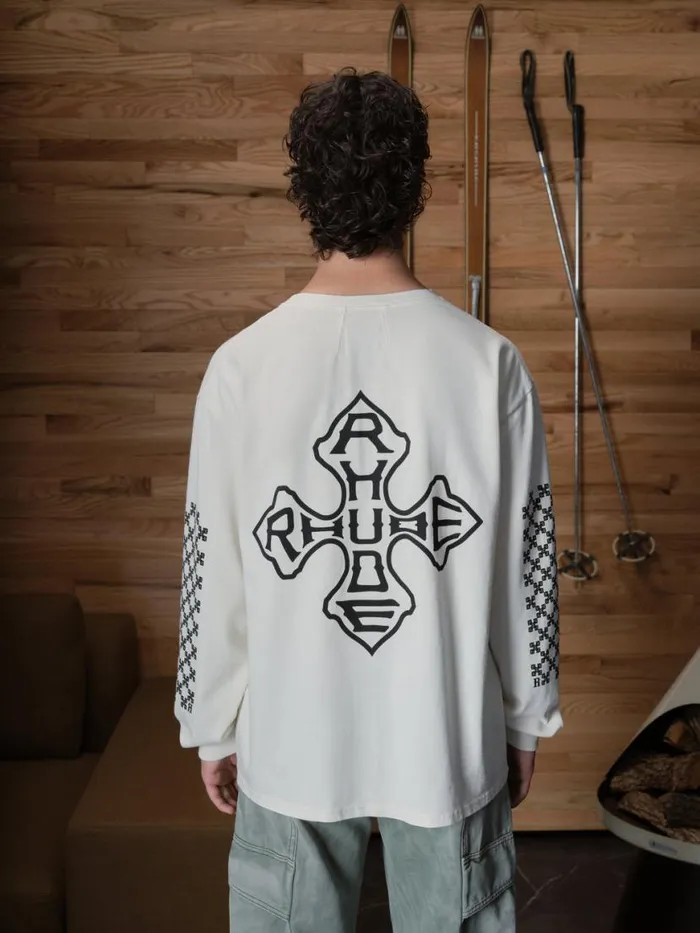 Men Rhude Tees CROSS LS TEE Vtg White