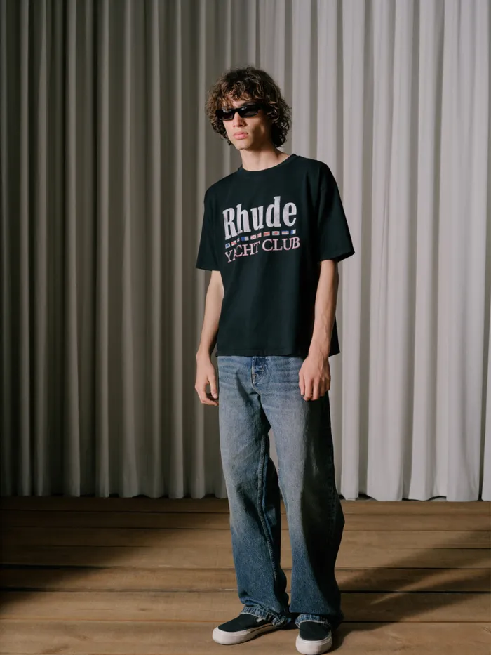 Men Rhude Tees FLAG TEE Vtg Black Men Rhude Tees FLAG TEE Vtg Black