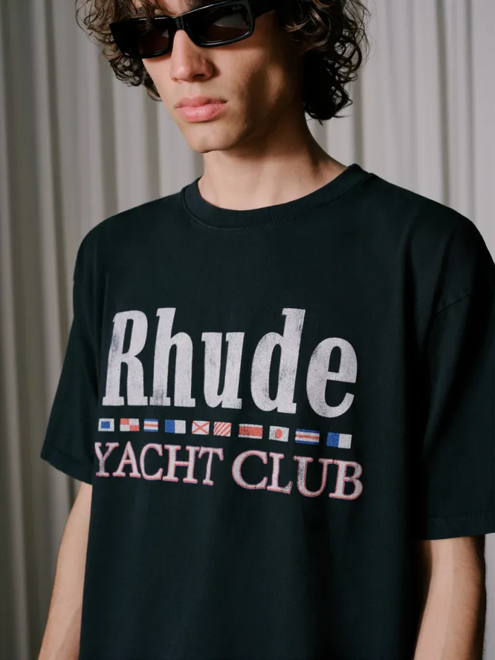 Men Rhude Tees FLAG TEE Vtg Black Men Rhude Tees FLAG TEE Vtg Black