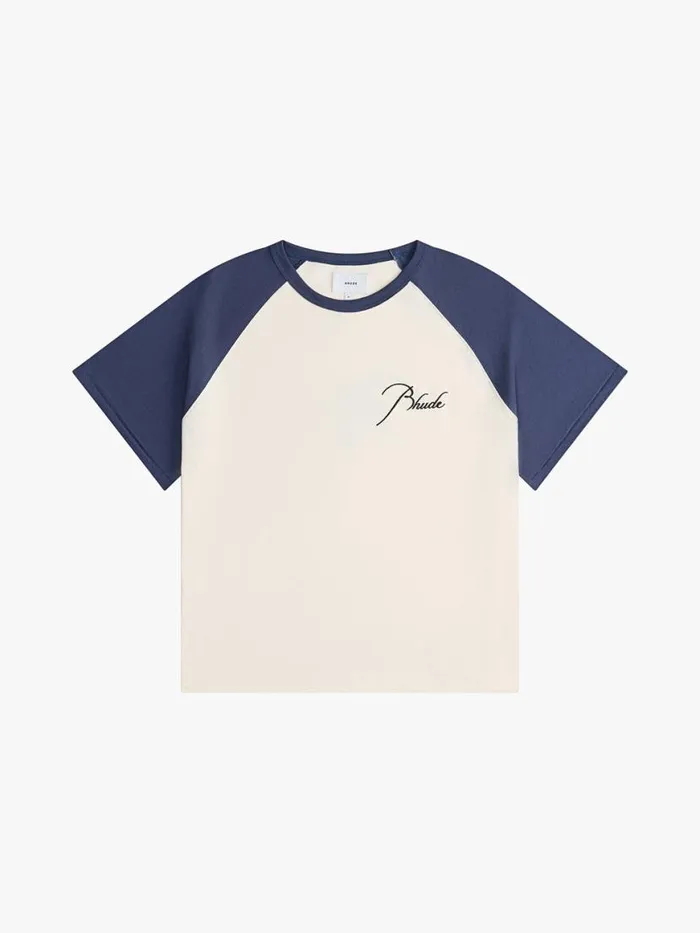 Men Rhude Tees RAGLAN LOGO TEE Vtg White Vtg Midnight Blue