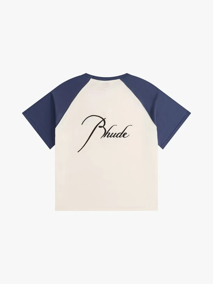 Men Rhude Tees RAGLAN LOGO TEE Vtg White Vtg Midnight Blue Men Rhude Tees RAGLAN LOGO TEE Vtg White Vtg Midnight Blue