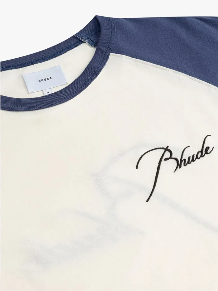 Men Rhude Tees RAGLAN LOGO TEE Vtg White Vtg Midnight Blue Men Rhude Tees RAGLAN LOGO TEE Vtg White Vtg Midnight Blue
