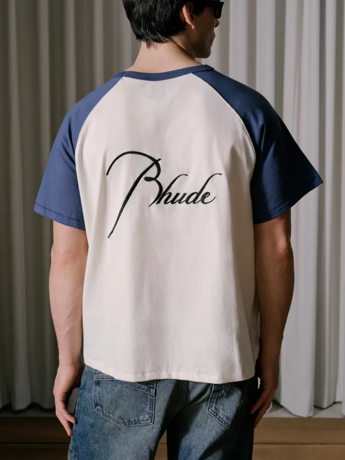 Men Rhude Tees RAGLAN LOGO TEE Vtg White Vtg Midnight Blue Men Rhude Tees RAGLAN LOGO TEE Vtg White Vtg Midnight Blue