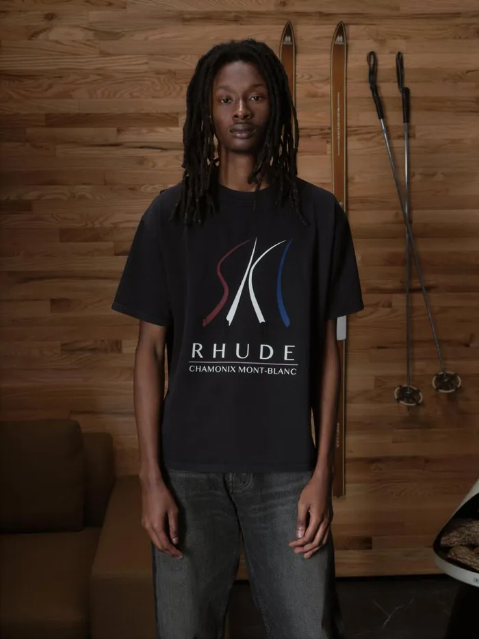 Men Rhude Tees SKI SLOPE TEE Vtg Black Men Rhude Tees SKI SLOPE TEE Vtg Black