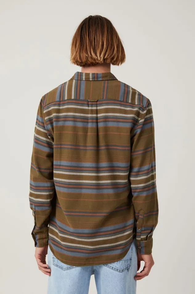 Men Shirts and Polos Cotton On Camden Long Sleeve Shirt Army Stripe