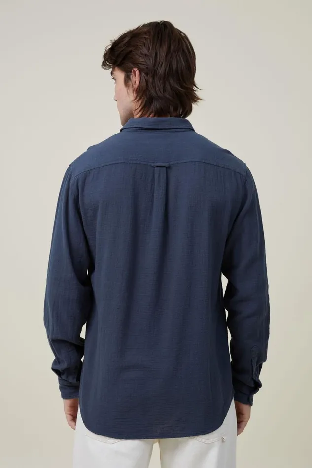 Men Shirts and Polos Cotton On Portland Long Sleeve Shirt Deep Teal Cheesecloth