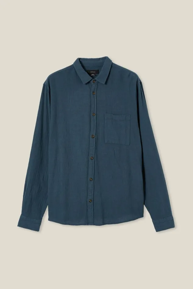Men Shirts and Polos Cotton On Portland Long Sleeve Shirt Deep Teal Cheesecloth