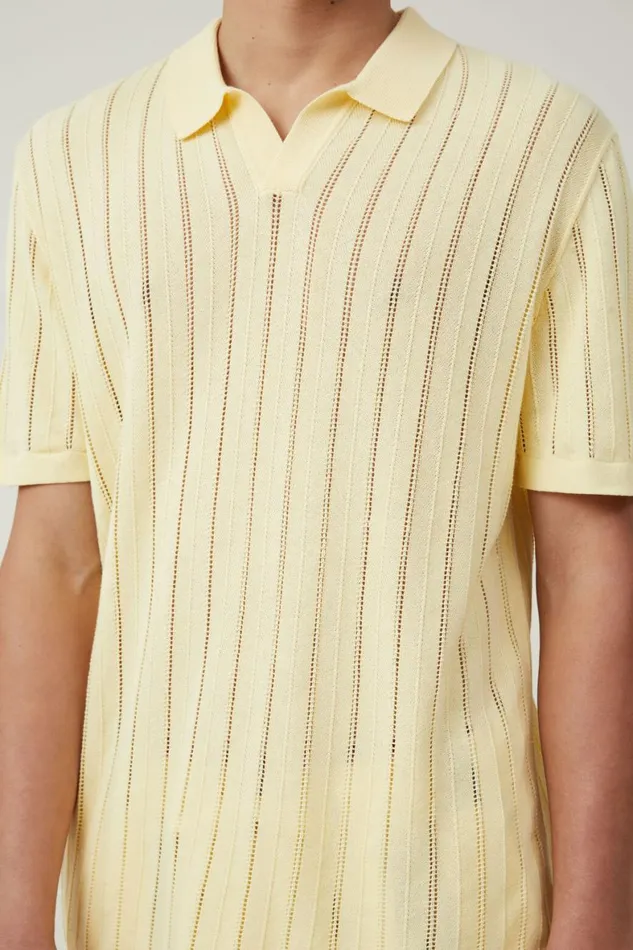 Men Shirts and Polos Cotton On Resort Short Sleeve Polo Summer Yellow Pointelle